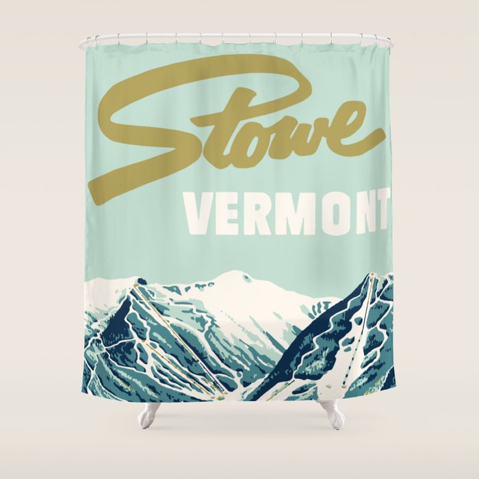 2021 Ski Stowe Vermont Vintage Poster  Shower Curtain Gallery Image 1
