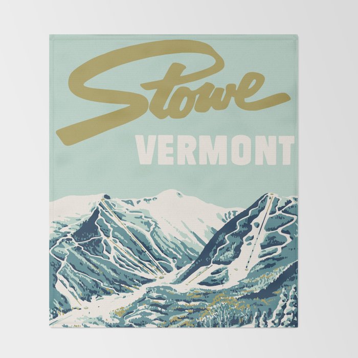 2021 Ski Stowe Vermont Vintage Poster  Throw Blanket Gallery Image 2