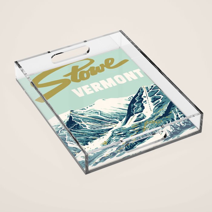 2021 Ski Stowe Vermont Vintage Poster  Acrylic Tray Gallery Image 1