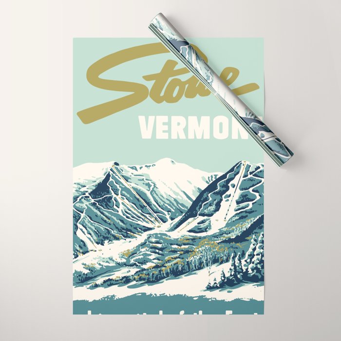2021 Ski Stowe Vermont Vintage Poster  Wrapping Paper Gallery Image 1