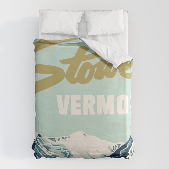 2021 Ski Stowe Vermont Vintage Poster  Duvet Cover Gallery Image 6
