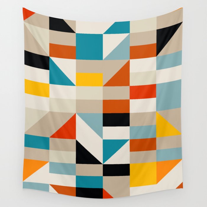 Modern Abstract Geometric Bold Colorful Artwork Wall Tapestry Gallery Image 1