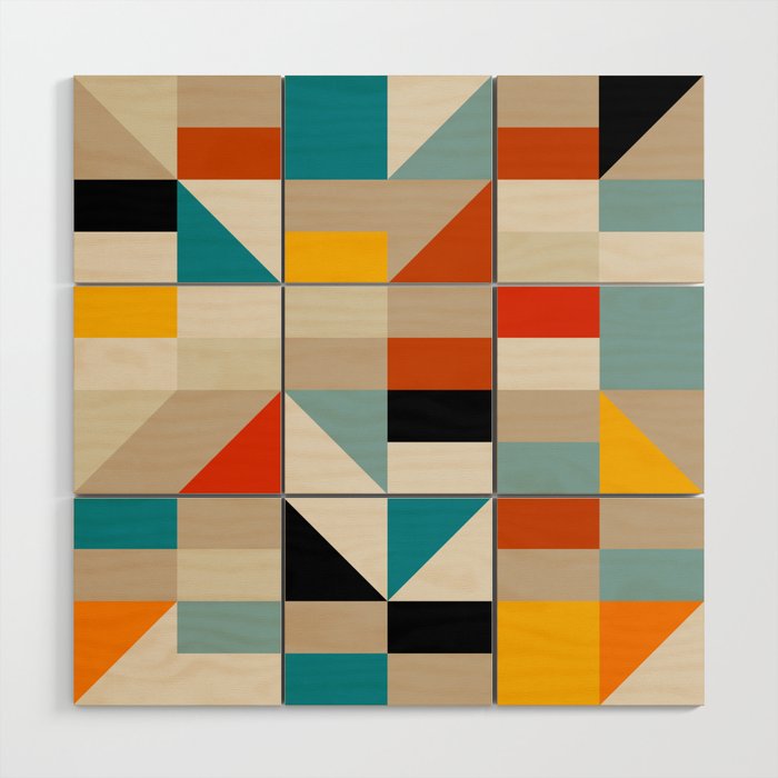 Modern Abstract Geometric Bold Colorful Artwork Wood Wall Art Gallery Image 1
