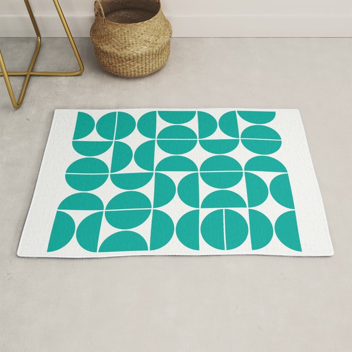 Mid Century Modern Geometric 04 Turquoise Rug Gallery Image 1