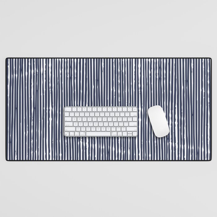 Rustic Abstract Stripes, Navy Blue and White Desk Mat Gallery Image 1
