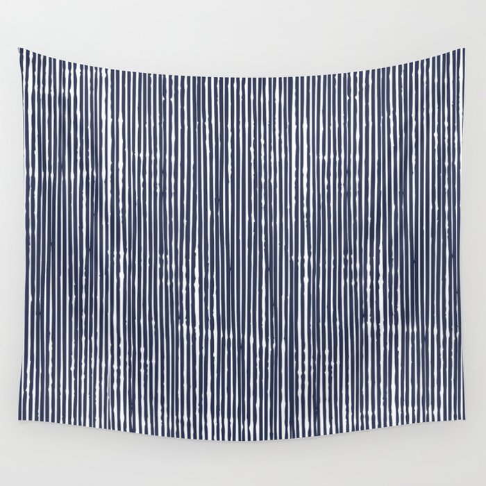 Rustic Abstract Stripes, Navy Blue and White Wall Tapestry Gallery Image 4