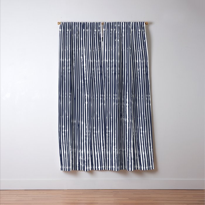 Rustic Abstract Stripes, Navy Blue and White Window Curtain Gallery Image 3