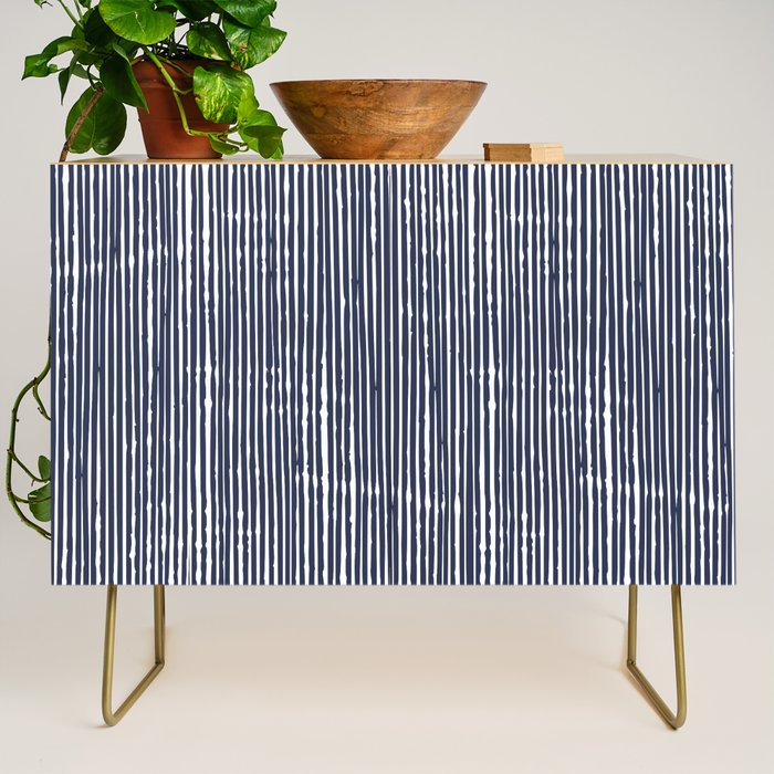 Rustic Abstract Stripes, Navy Blue and White Credenza Gallery Image 1