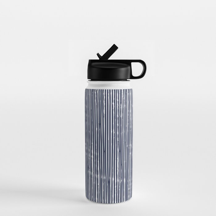 Rustic Abstract Stripes, Navy Blue and White Water Bottle Gallery Image 1