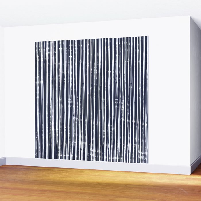 Rustic Abstract Stripes, Navy Blue and White Wall Mural Gallery Image 2