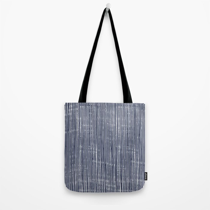 Rustic Abstract Stripes, Navy Blue and White Tote Bag Gallery Image 2