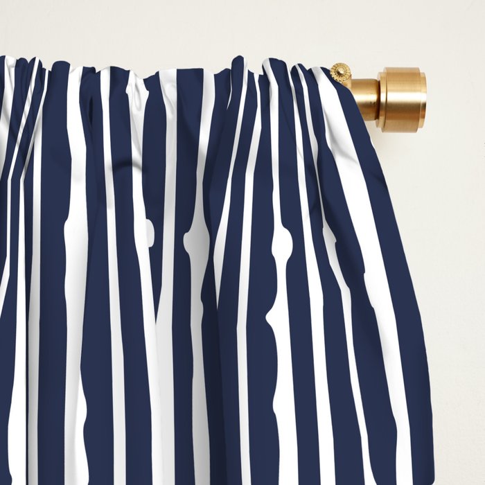 Rustic Abstract Stripes, Navy Blue and White Window Curtain Gallery Image 2