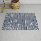 Rustic Abstract Stripes, Navy Blue and White Rug Gallery Image 1