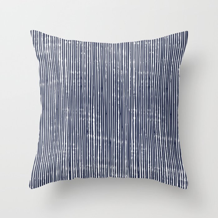 Rustic Abstract Stripes, Navy Blue and White Throw Pillow Gallery Image 1