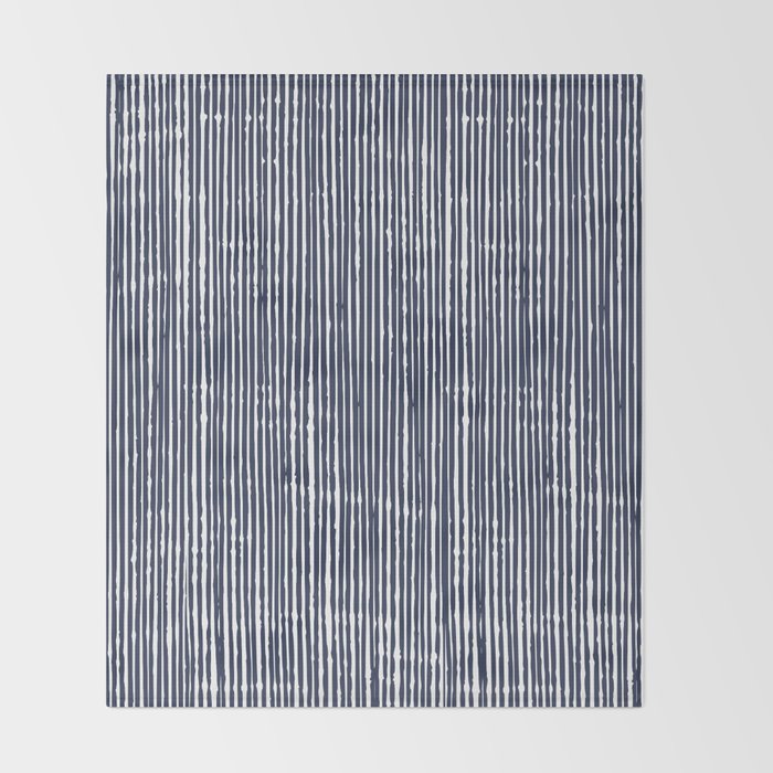 Rustic Abstract Stripes, Navy Blue and White Throw Blanket Gallery Image 2
