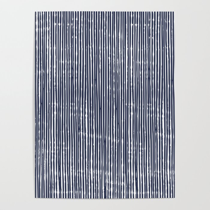 Rustic Abstract Stripes, Navy Blue and White Poster Gallery Image 1