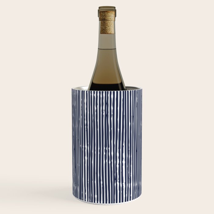 Rustic Abstract Stripes, Navy Blue and White Wine Chiller Gallery Image 3