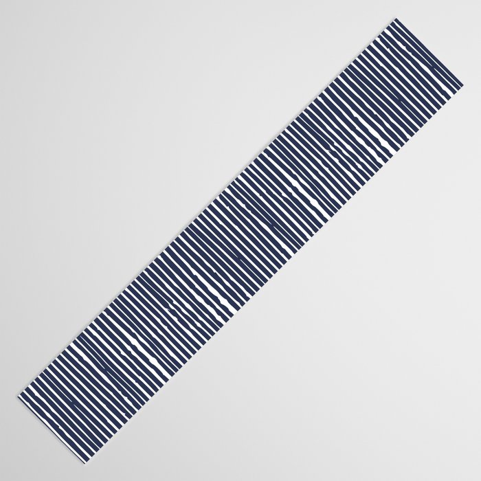 Rustic Abstract Stripes, Navy Blue and White Table Runner Gallery Image 3