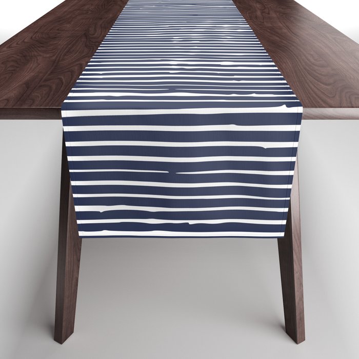 Rustic Abstract Stripes, Navy Blue and White Table Runner Gallery Image 1