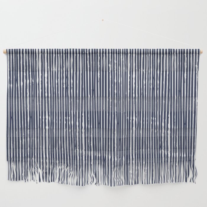 Rustic Abstract Stripes, Navy Blue and White Wall Hanging Gallery Image 1