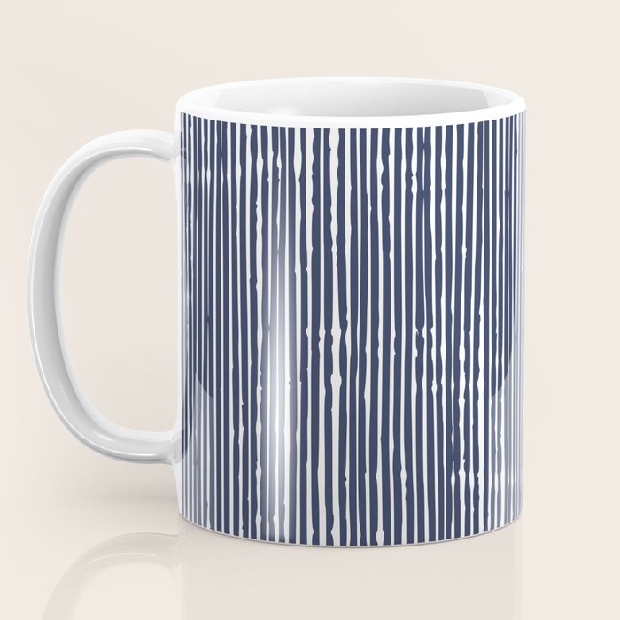 Rustic Abstract Stripes, Navy Blue and White Coffee Mug Gallery Image 3