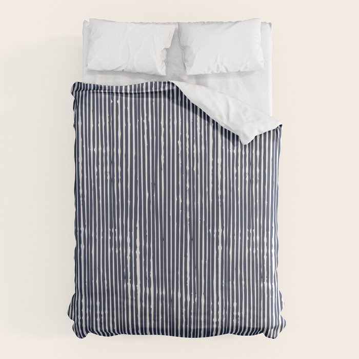 Rustic Abstract Stripes, Navy Blue and White Duvet Cover Gallery Image 6