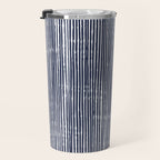 Rustic Abstract Stripes, Navy Blue and White Travel Mug Gallery Image 3