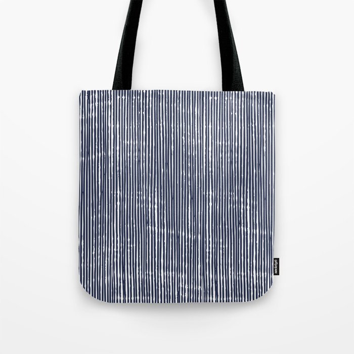 Rustic Abstract Stripes, Navy Blue and White Tote Bag Gallery Image 1