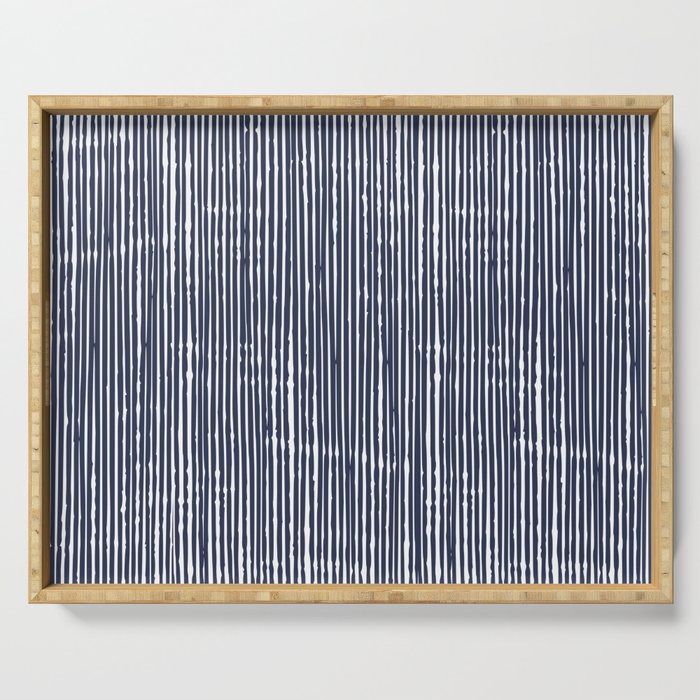 Rustic Abstract Stripes, Navy Blue and White Serving Tray Gallery Image 1