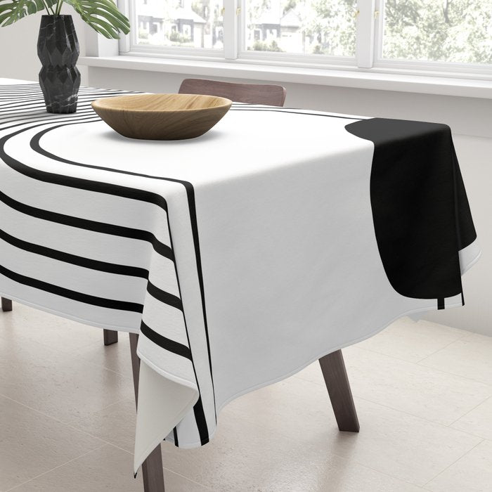 Modern Minimalist Line Art in Black and White Tablecloth Gallery Image 3