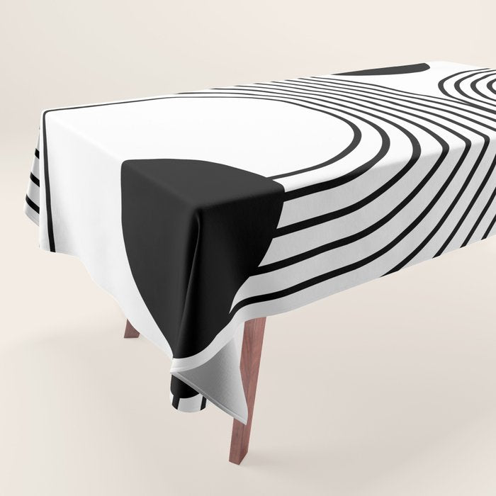 Modern Minimalist Line Art in Black and White Tablecloth Gallery Image 1