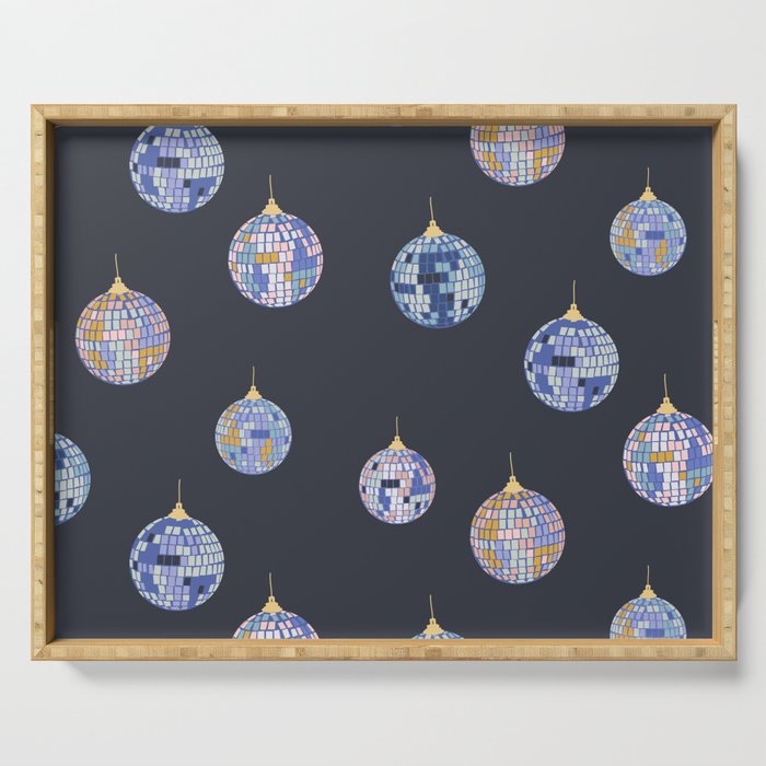 Disco balls party time pattern dark Serving Tray Gallery Image 1