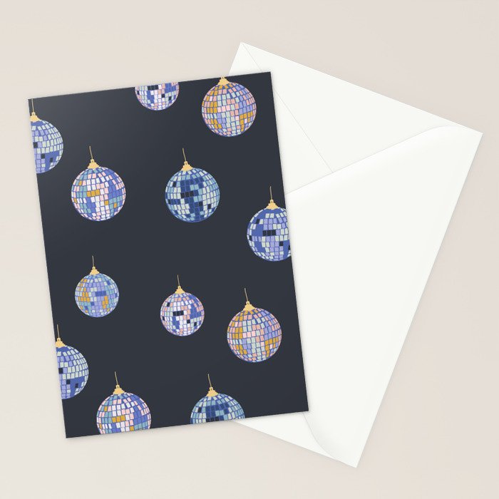 Disco balls party time pattern dark Stationery Card Gallery Image 2