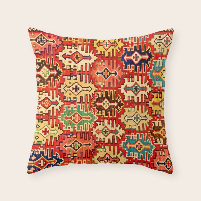 Antique Turkish Kilim Rug Print Throw Pillow Gallery Image 1