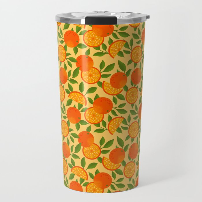 Orange Pattern on Yellow Travel Mug Gallery Image 1