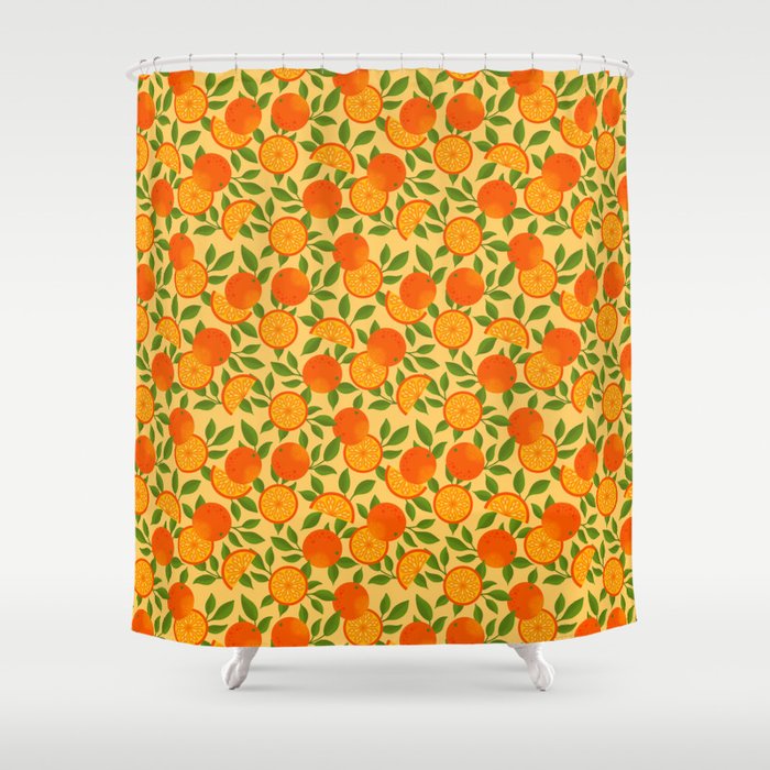 Orange Pattern on Yellow Shower Curtain Gallery Image 1