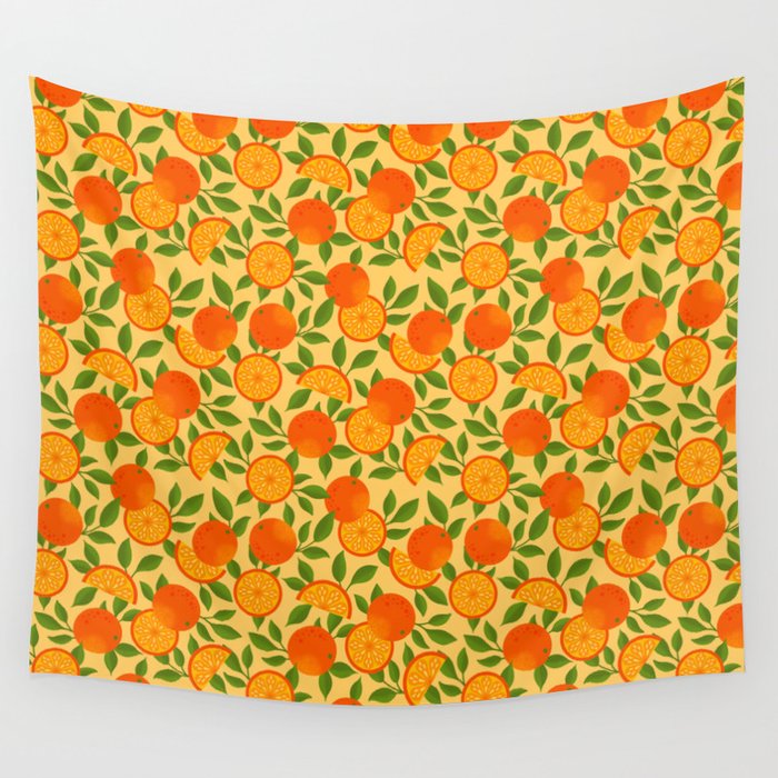 Orange Pattern on Yellow Wall Tapestry Gallery Image 1