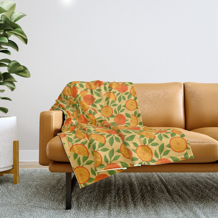Orange Pattern on Yellow Throw Blanket Gallery Image 1