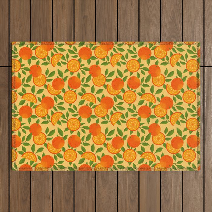 Orange Pattern on Yellow Outdoor Rug Gallery Image 1