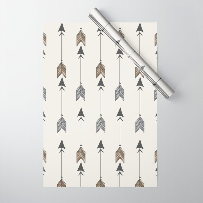 Vertical Arrow Patterns - Cream and Neutral Earth Tones Wrapping Paper Gallery Image 1