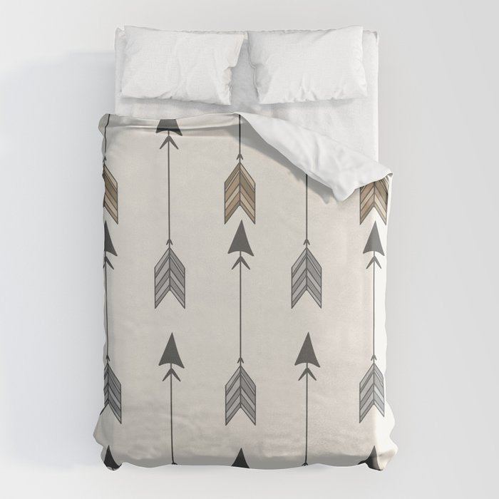 Vertical Arrow Patterns - Cream and Neutral Earth Tones Duvet Cover Gallery Image 1