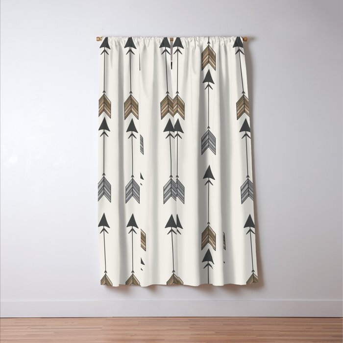 Vertical Arrow Patterns - Cream and Neutral Earth Tones Window Curtain Gallery Image 3