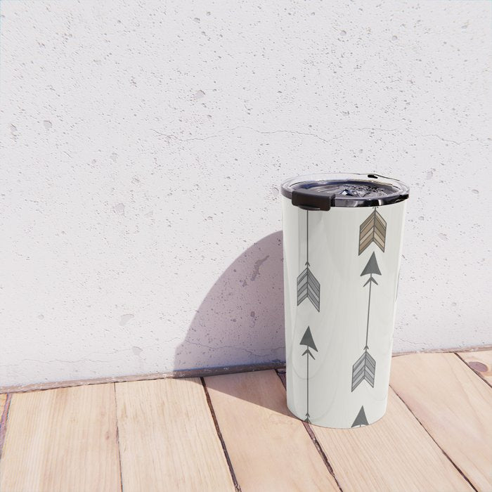 Vertical Arrow Patterns - Cream and Neutral Earth Tones Travel Mug Gallery Image 4
