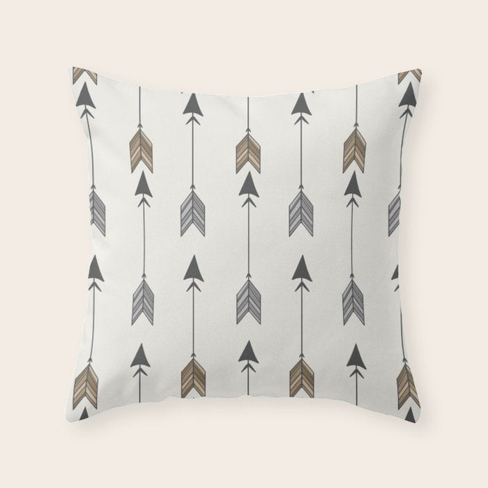 Vertical Arrow Patterns - Cream and Neutral Earth Tones Throw Pillow Gallery Image 1