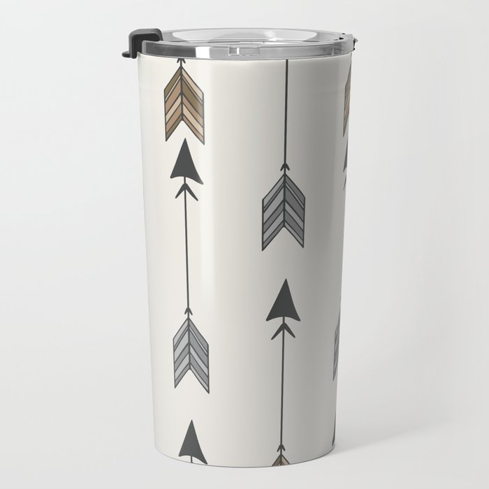 Vertical Arrow Patterns - Cream and Neutral Earth Tones Travel Mug Gallery Image 3