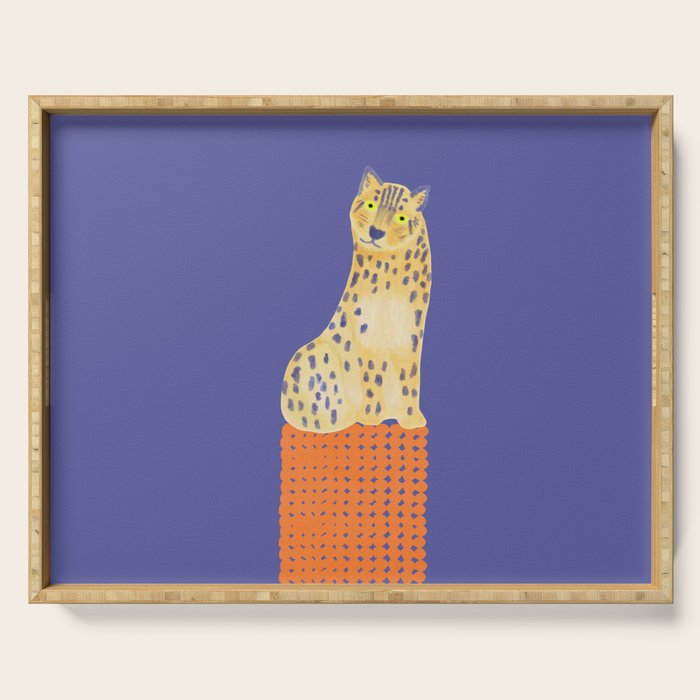 Relaxing Leopard - Orange and Very Peri Serving Tray Gallery Image 1
