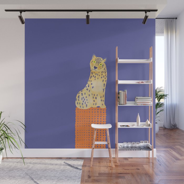Relaxing Leopard - Orange and Very Peri Wall Mural