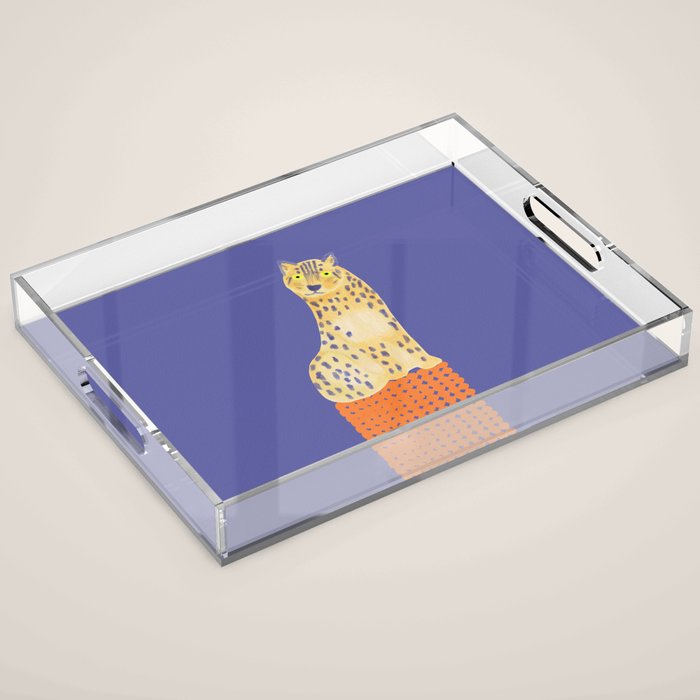 Relaxing Leopard - Orange and Very Peri Acrylic Tray Gallery Image 1