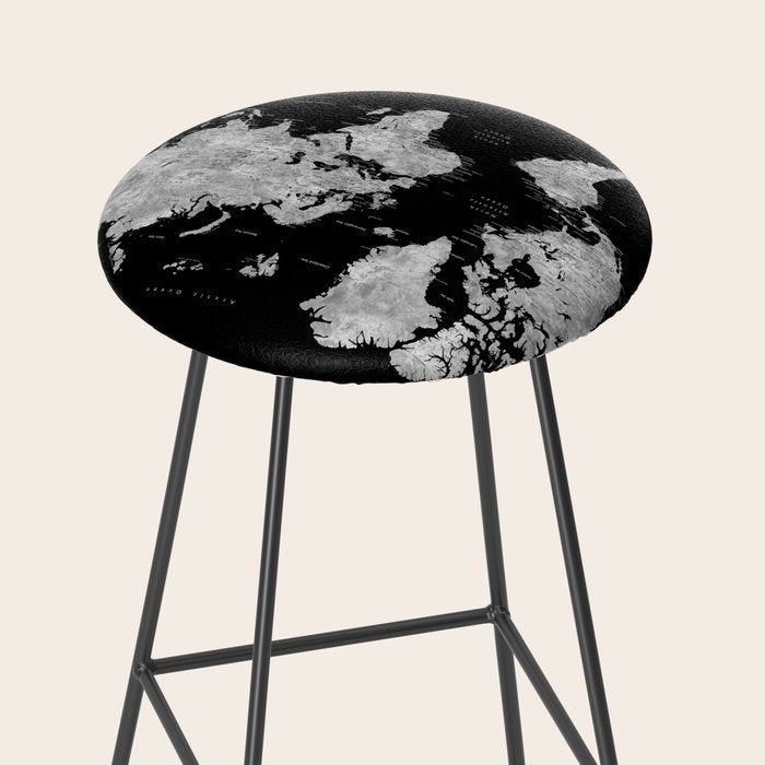 Black and grey watercolor world map with cities Stool Gallery Image 2