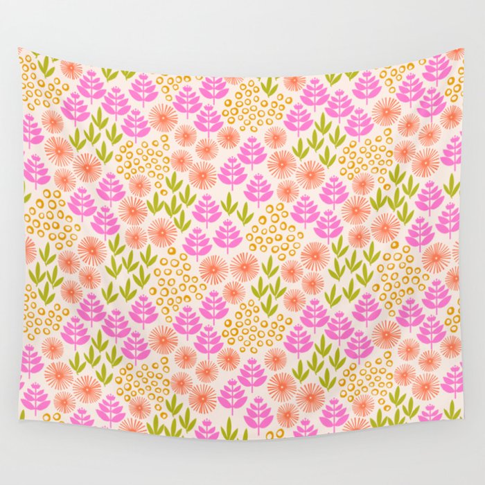 Retro Tropical Flora Pattern Wall Tapestry Gallery Image 1
